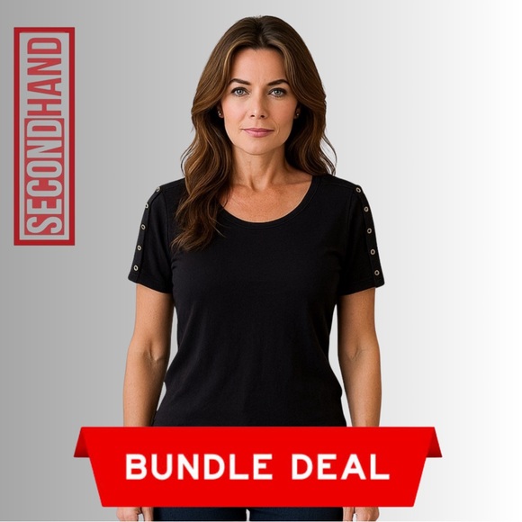 Cable & Gauge Black Button Shoulder Scoop Neck Tee Size L - Picture 1 of 10